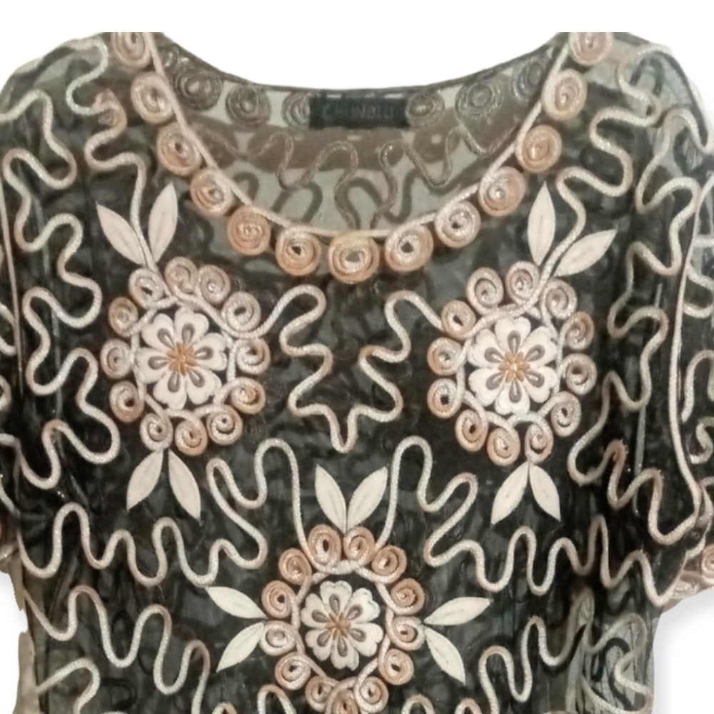 🎉HP Vintage Art Deco Style Top Chunbiu Soutache Embroidered Leather Unique OOAK